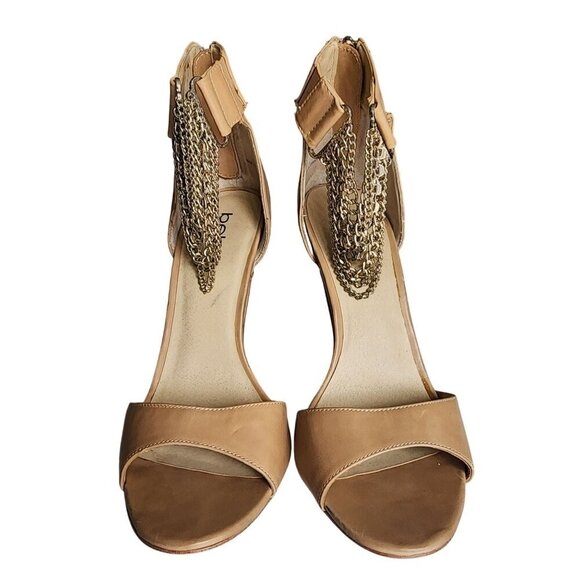 Bebe Nude High Heel Sandals With Gold Chain Ankle Strap Back Zipper Closure Size - Picture 3 of 16